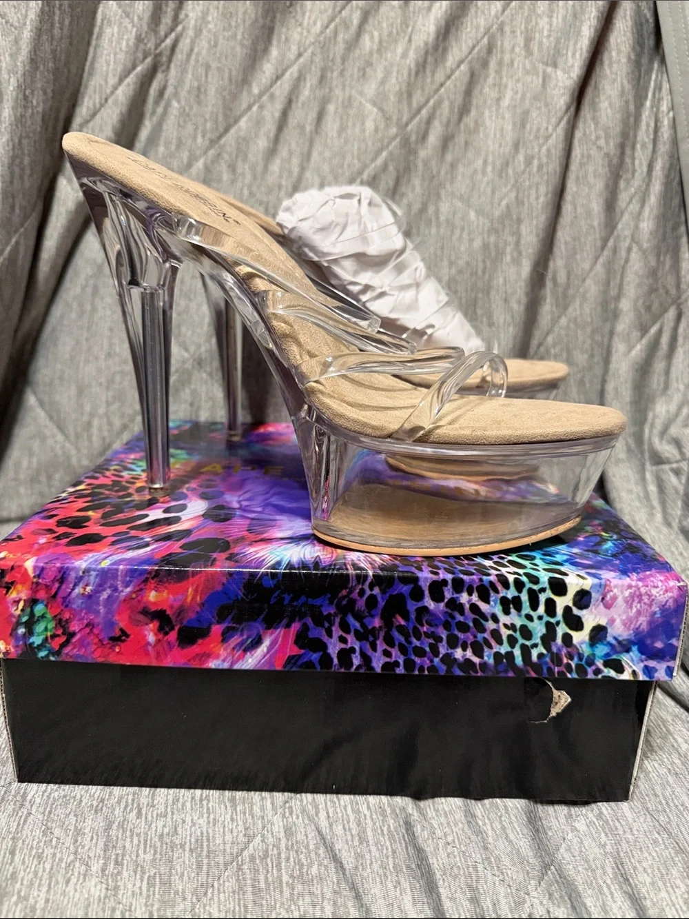 Cape Robbin Clear Platform High Heel Sandals with Beige Footbed